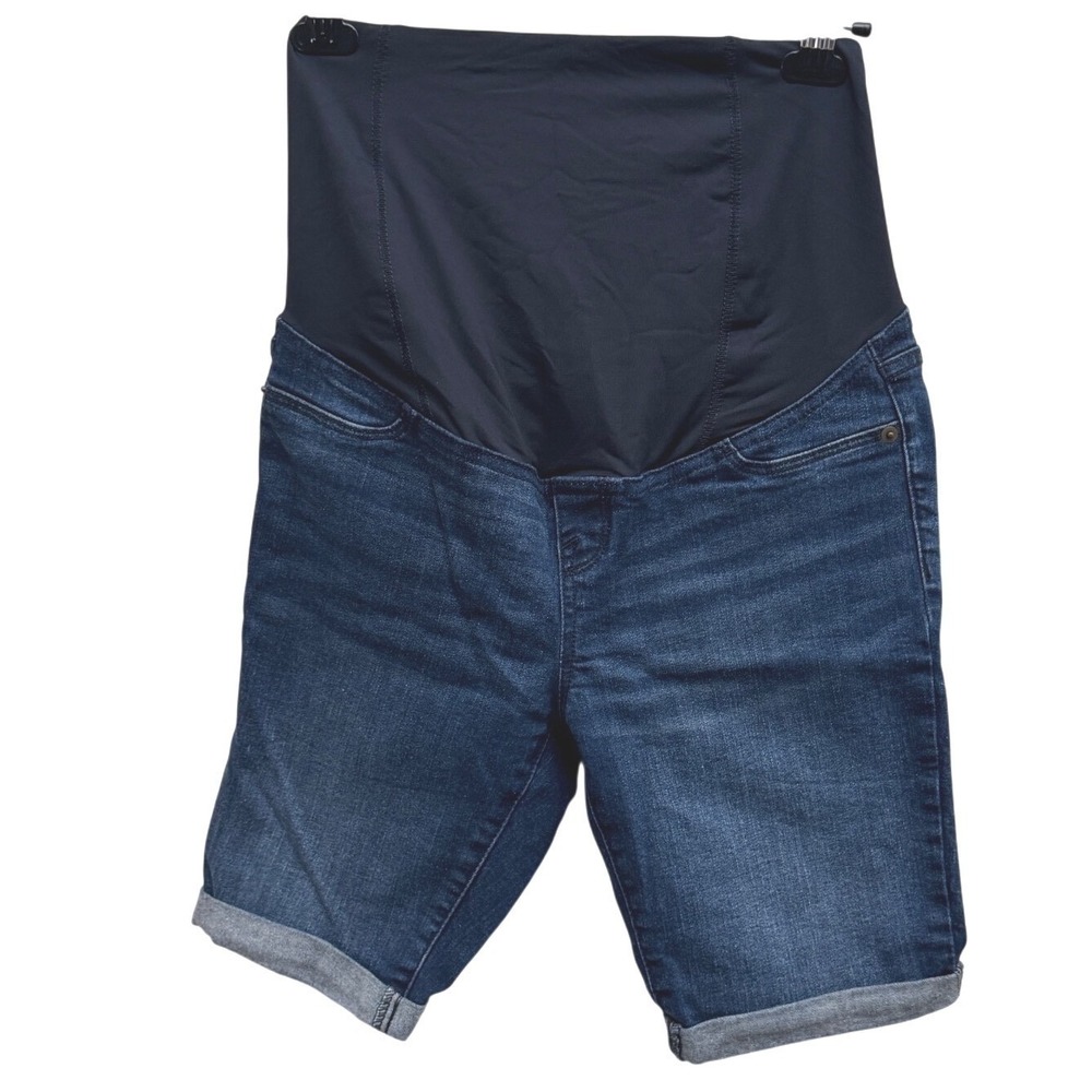 Isabel Maternity Bermuda Shorts Over Belly Stretch Size 2 Dark Wash Denim - Picture 2 of 6